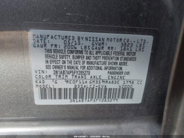 Nissan SENTRA S 2015 3N1AB7AP5FY285279 Image 9