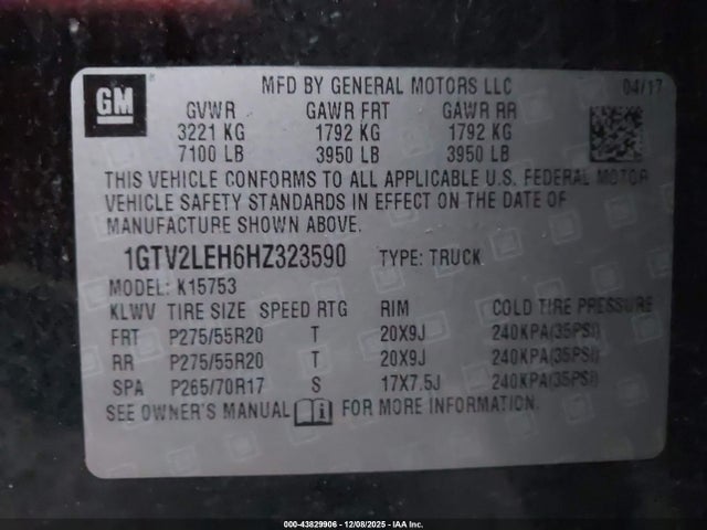1GTV2LEH6HZ323590 GMC SIERRA 1500