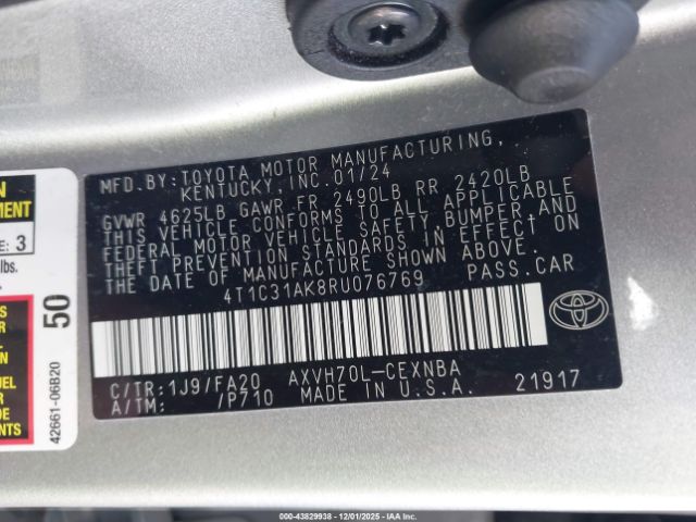 2024 TOYOTA CAMRY HYBRID 4T1C31AK8RU076769 Photo 8