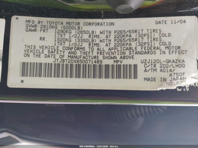 2005 LEXUS GX 470 JTJBT20X850071489 Photo 8