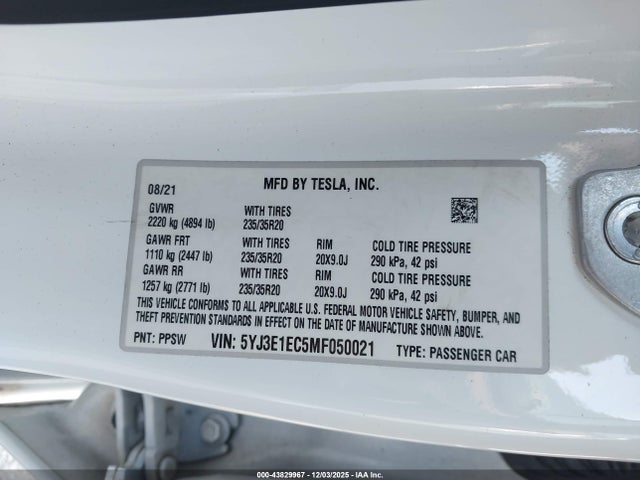 2021 TESLA MODEL 3 5YJ3E1EC5MF050021 Photo 8