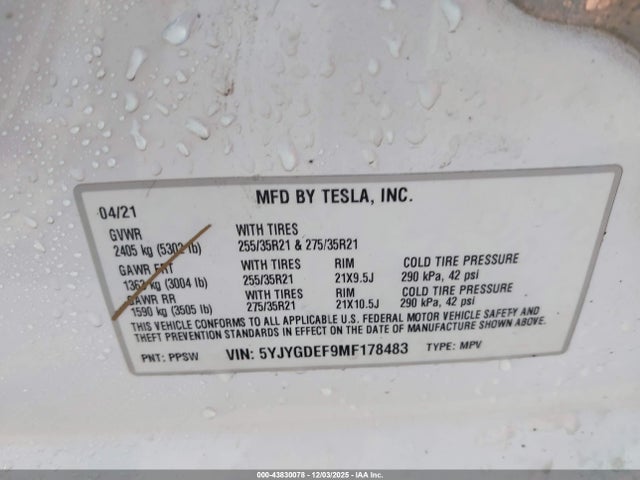 2021 TESLA MODEL Y 5YJYGDEF9MF178483 Photo 8