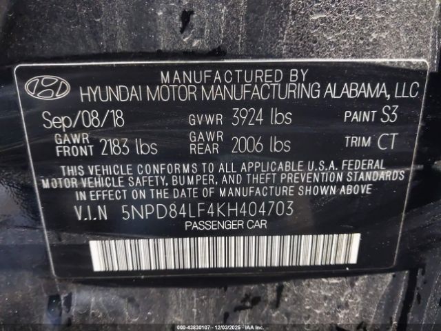 2019 HYUNDAI ELANTRA 5NPD84LF4KH404703 Photo 8