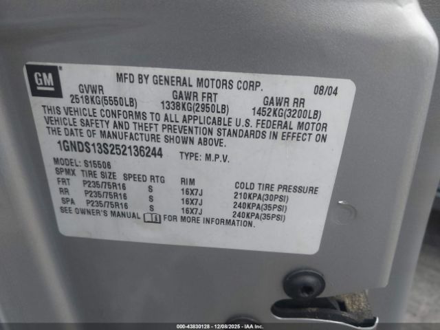 2005 CHEVROLET TRAILBLAZER 1GNDS13S252136244 Photo 8