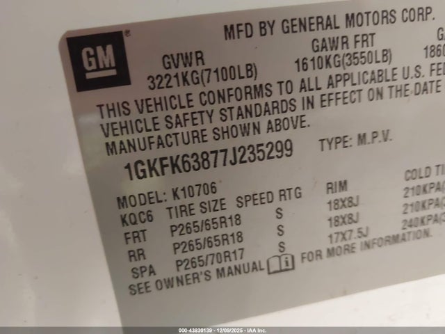 2007 GMC YUKON 1GKFK63877J235299 Photo 8