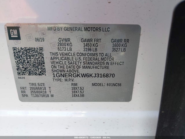 1GNERGKW6KJ316870 Chevrolet Traverse 1lt