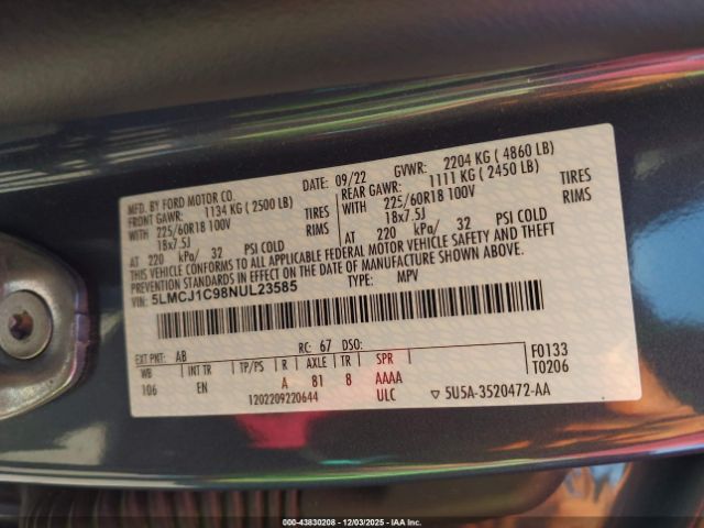 2022 LINCOLN CORSAIR 5LMCJ1C98NUL23585 Photo 8