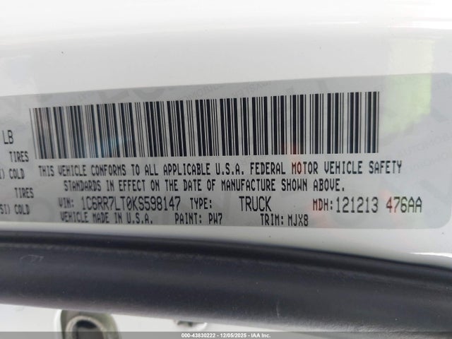 1C6RR7LT0KS598147 RAM 1500 Classic Big Horn 4x4 5&#039;7 Box