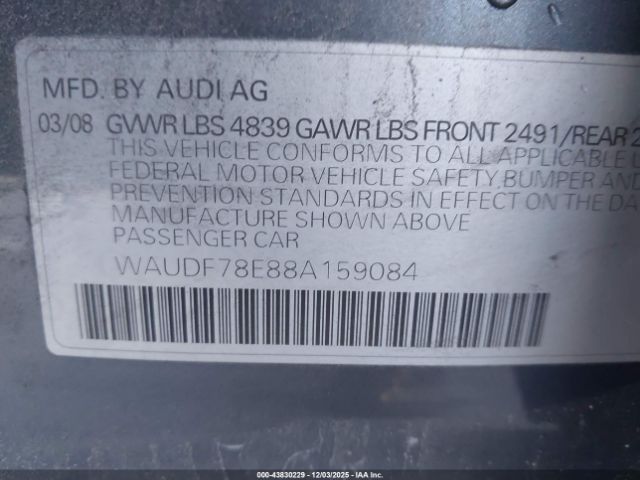 2008 AUDI A4 WAUDF78E88A159084 Photo 8