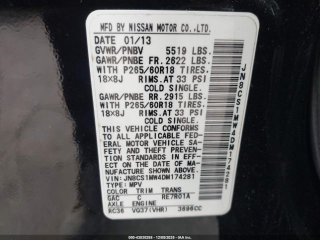 2013 INFINITI FX37 JN8CS1MW4DM174281 Photo 8