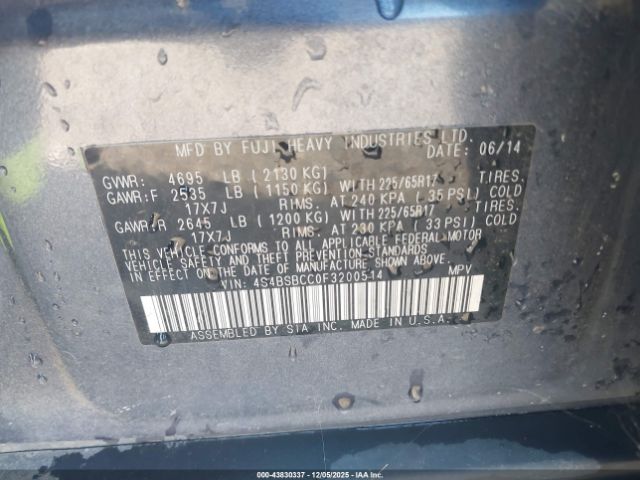 2015 SUBARU OUTBACK 4S4BSBCC0F3200514 Photo 8