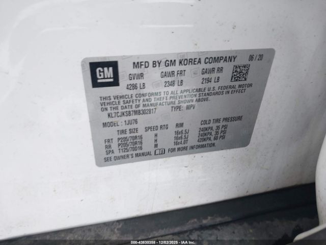 2021 CHEVROLET TRAX KL7CJKSB7MB302817 Photo 8