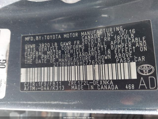 2017 TOYOTA COROLLA 2T1BURHE9HC776209 Photo 8