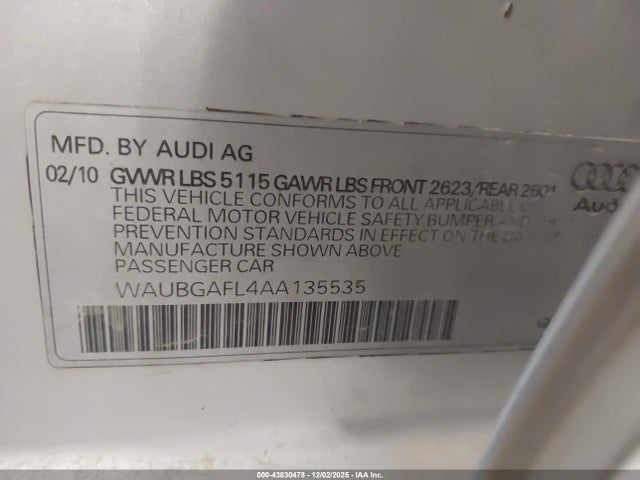 2010 AUDI S4 WAUBGAFL4AA135535 Photo 8