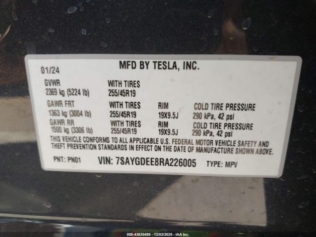 2024 TESLA MODEL Y 7SAYGDEE8RA226005 Photo 8