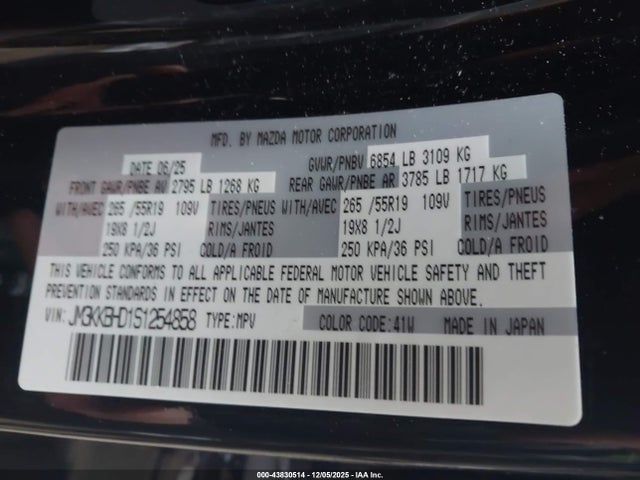 Aukcja sprzedaży 2025 Mazda Cx-90 3.3 Turbo Preferred Package, vin: JM3KKBHD1S1254858, numer aukcji: 43830514