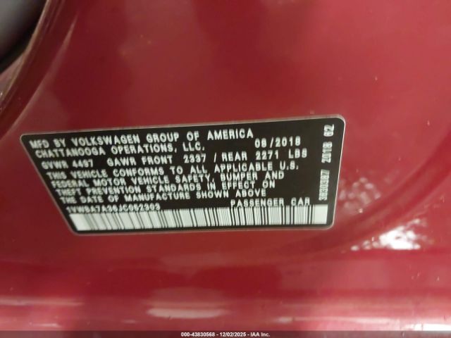 2018 VOLKSWAGEN PASSAT 1VWBA7A36JC052303 Photo 8