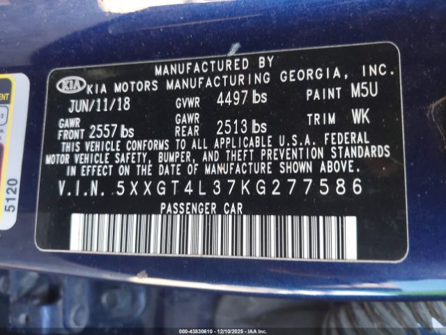 2019 KIA OPTIMA 5XXGT4L37KG277586 Photo 8