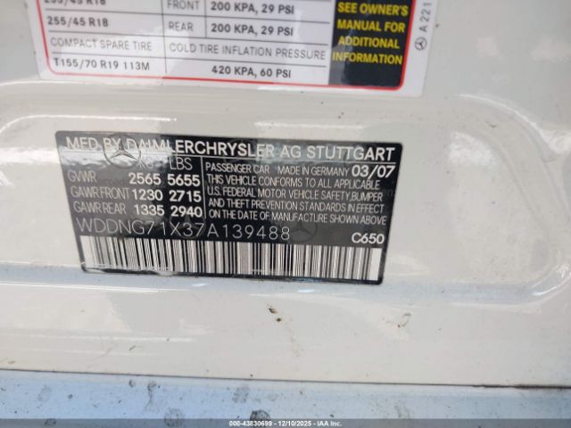 2007 MERCEDES-BENZ S 550 WDDNG71X37A139488 Photo 8
