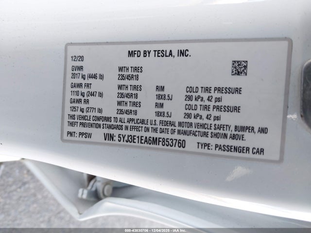 2021 TESLA MODEL 3 5YJ3E1EA6MF853760 Photo 8