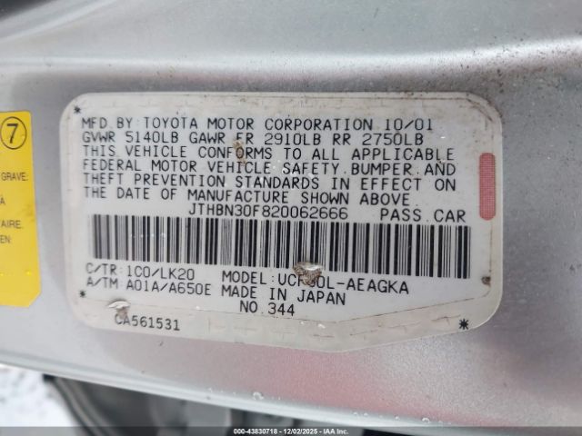 2002 LEXUS LS 430 JTHBN30F820062666 Photo 8