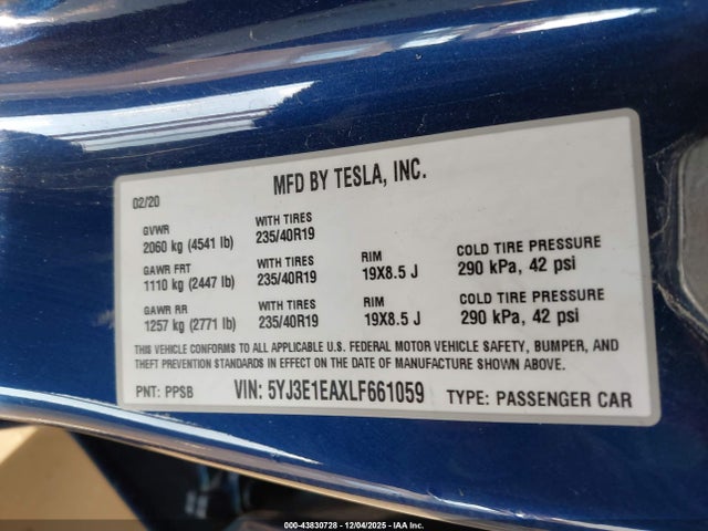 2020 TESLA MODEL 3 5YJ3E1EAXLF661059 Photo 8