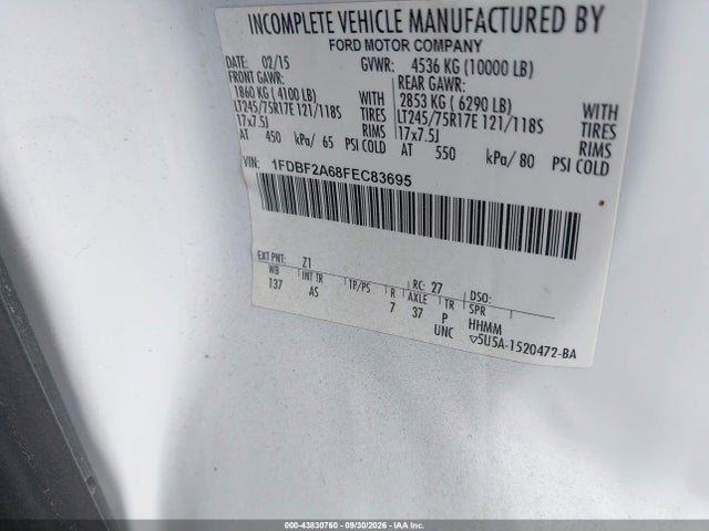 2015 Ford F-250 Xl მანქანა იყიდება აუქციონზე, vin: 1FDBF2A68FEC83695, აუქციონის ნომერი: 43830760