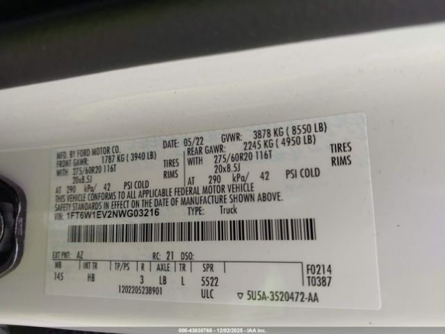 2022 FORD F-150 LIGHTNING 1FT6W1EV2NWG03216 Photo 8