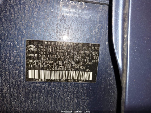 2022 Subaru Outback Touring Xt მანქანა იყიდება აუქციონზე, vin: 4S4BTGPD3N3197524, აუქციონის ნომერი: 43830821