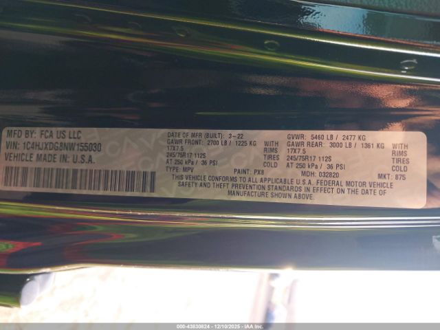 2022 JEEP WRANGLER UNLIMITED 1C4HJXDG8NW155030 Photo 8