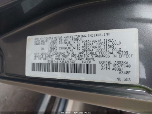 2003 TOYOTA TUNDRA 5TBBT441X3S424340 Photo 8
