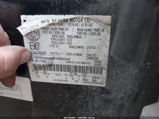 1FM5K8B89EGB92224 Ford Explorer