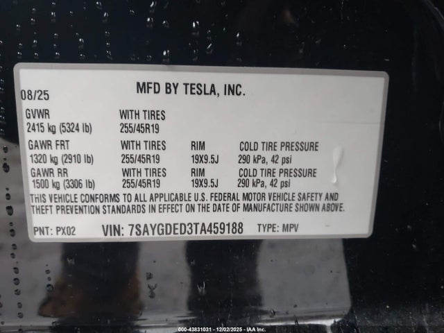 2026 TESLA MODEL Y 7SAYGDED3TA459188 Photo 8