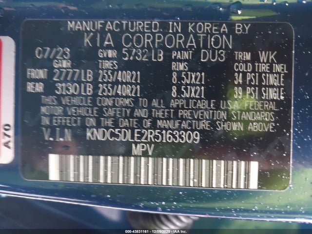 KNDC5DLE2R5163309 KIA Ev6 Gt