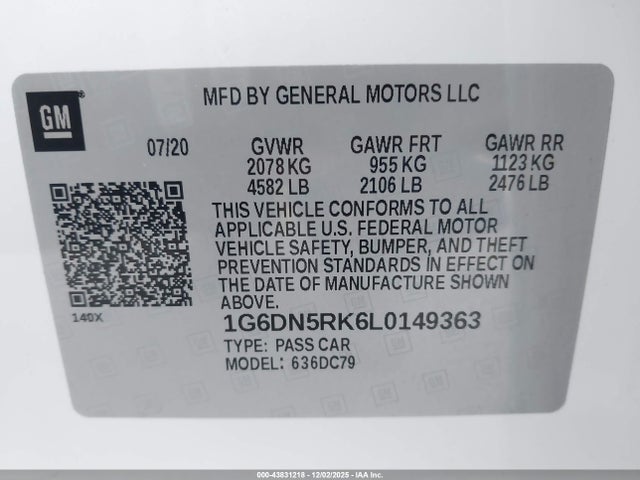 Aukcja sprzedaży 2020 Cadillac Ct5 Premium Luxury, vin: 1G6DN5RK6L0149363, numer aukcji: 43831218