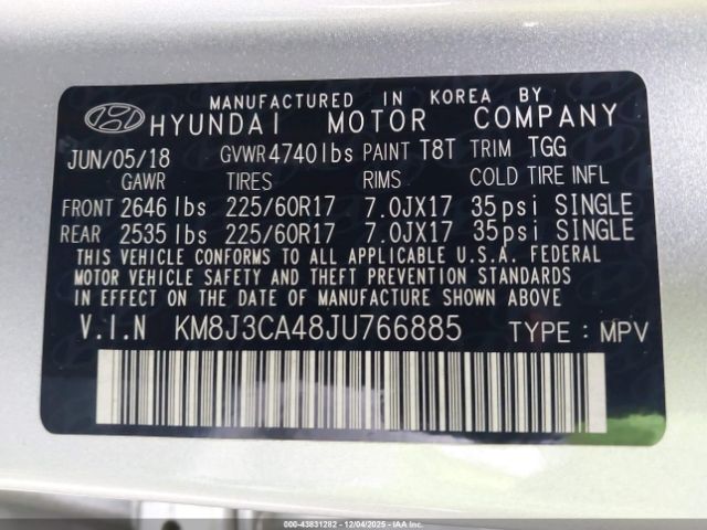 2018 HYUNDAI TUCSON KM8J3CA48JU766885 Photo 8