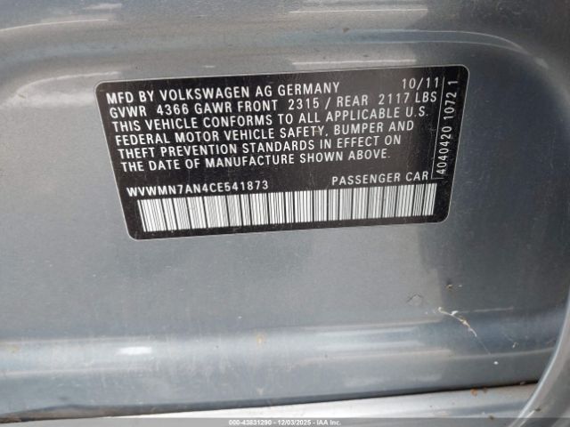 2012 VOLKSWAGEN CC WVWMN7AN4CE541873 Photo 8