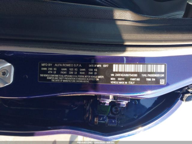 2017 ALFA ROMEO GIULIA ZARFAEAV8H7545385 Photo 8