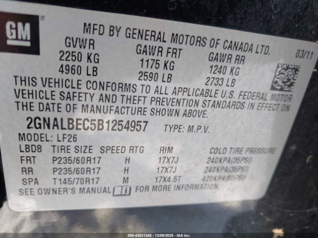 2011 CHEVROLET EQUINOX 2GNALBEC5B1254957 Photo 8