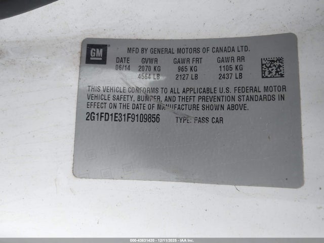 Aukcja sprzedaży 2015 Chevrolet Camaro 1lt, vin: 2G1FD1E31F9109856, numer aukcji: 43831420