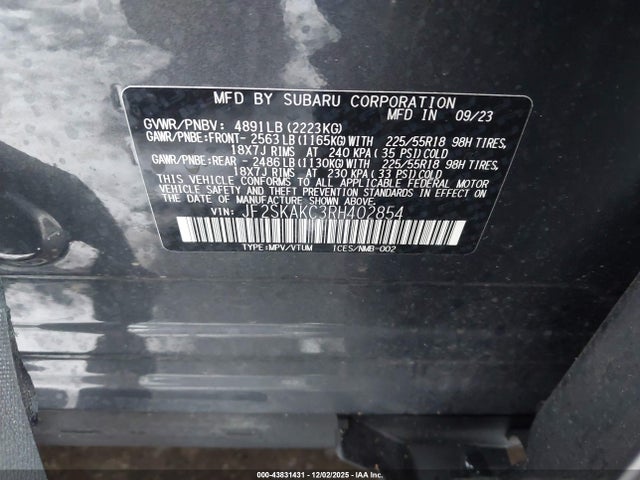 2024 Subaru Forester Limited მანქანა იყიდება აუქციონზე, vin: JF2SKAKC3RH402854, აუქციონის ნომერი: 43831431