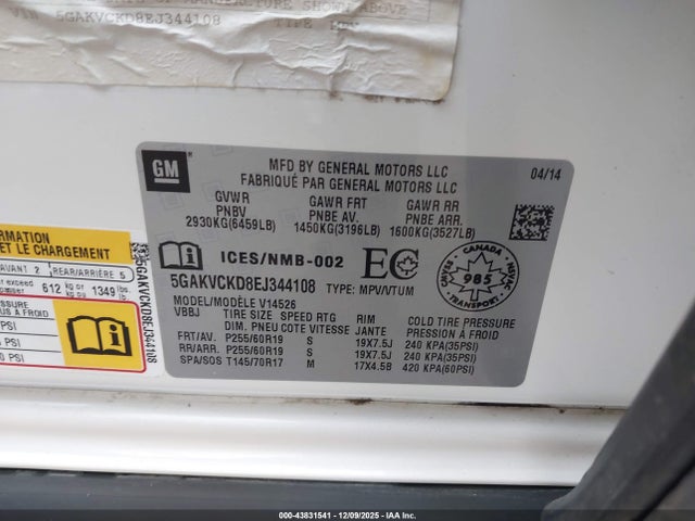 2014 Buick Enclave Premium მანქანა იყიდება აუქციონზე, vin: 5GAKVCKD8EJ344108, აუქციონის ნომერი: 43831541