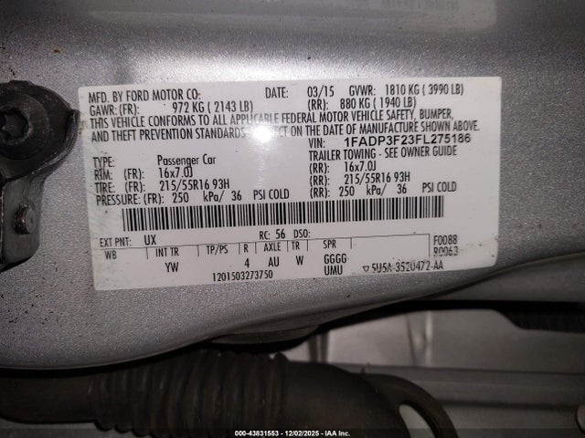 Ford FOCUS SE 2015 1FADP3F23FL275186 Image 9