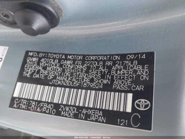 2015 TOYOTA PRIUS JTDKN3DU5F1879524 Photo 8