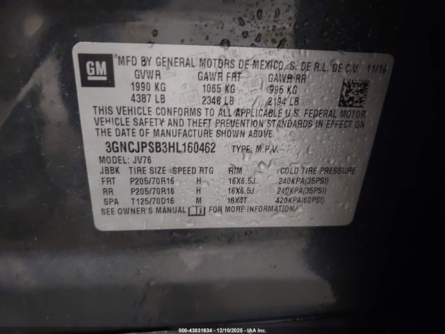 3GNCJPSB3HL160462 Chevrolet Trax Lt