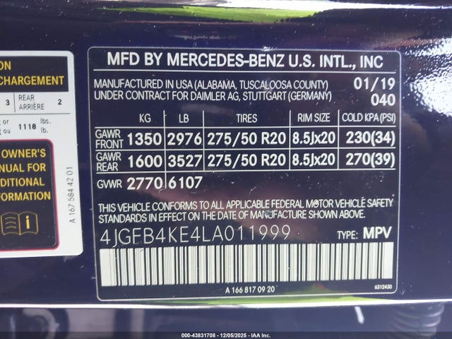 Продажа на аукционе авто 2020 Mercedes-benz Gle 350 4matic, vin: 4JGFB4KE4LA011999, номер лота: 43831708