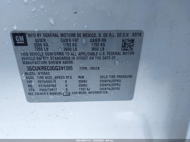 3GCUKREC0GG241386 Chevrolet Silverado 1500 2lt