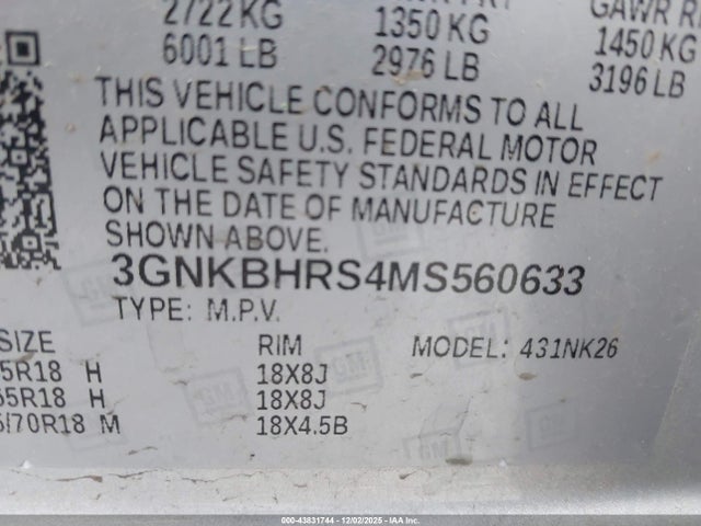 3GNKBHRS4MS560633 Chevrolet Blazer Awd 2lt