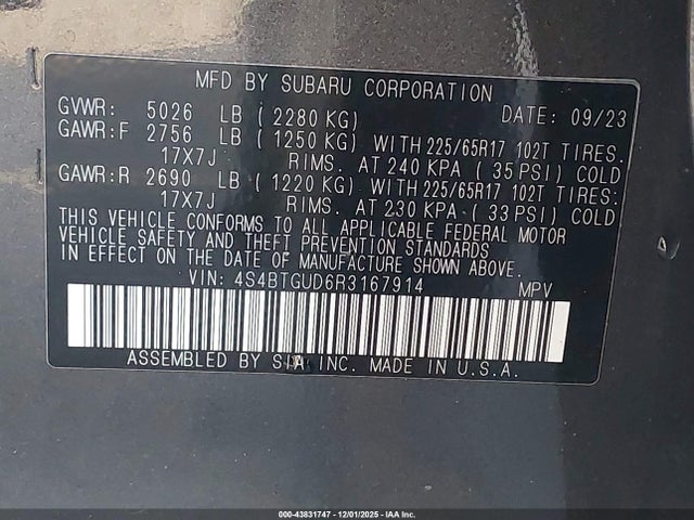 4S4BTGUD6R3167914 Subaru Outback Wilderness