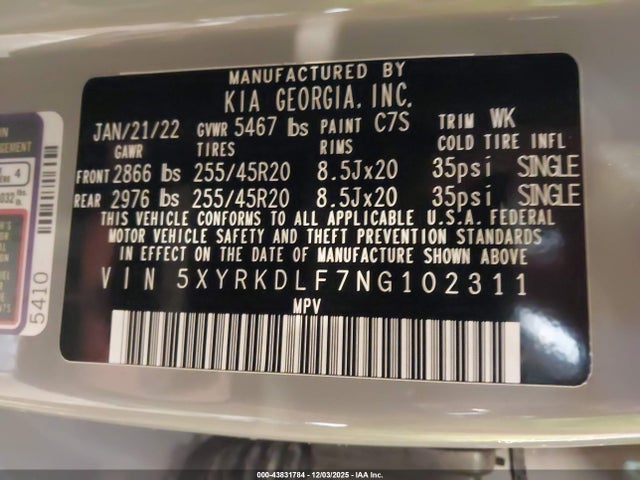 2022 KIA SORENTO 5XYRKDLF7NG102311 Photo 8